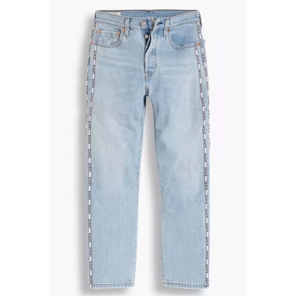 Levi’s 501 Straight Side-Tape Button-Fly Logo Stripe Light Jeans W28 L26 - Picture 1 of 13